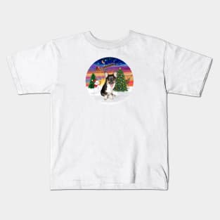 Santa's Sunset Take Off with a Tri Colored Welsh Corgi Puppy Kids T-Shirt